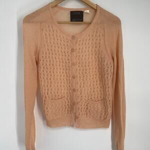 Anthropologie Guinevere Gossamer Cardigan Medium Peach Pink Mohair Cottagecore